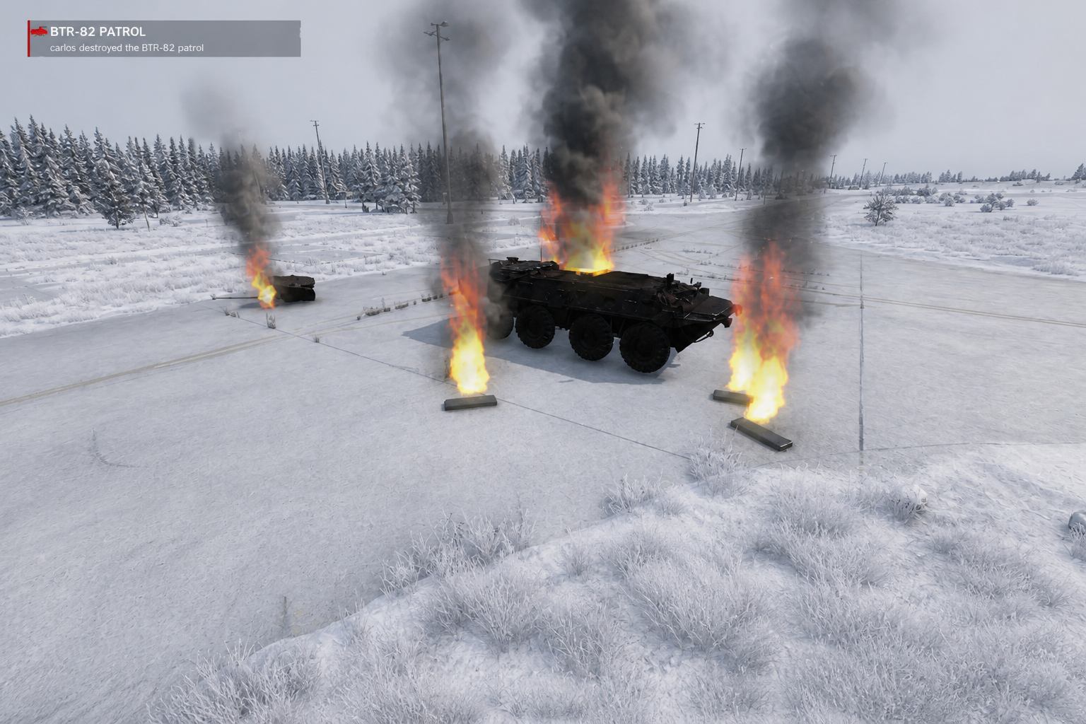 Destroyed BTR-82 wreck on Sakhal PvE